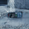 Bosch 50m laser measure showing IP65 water and dust protection in wet site conditions.